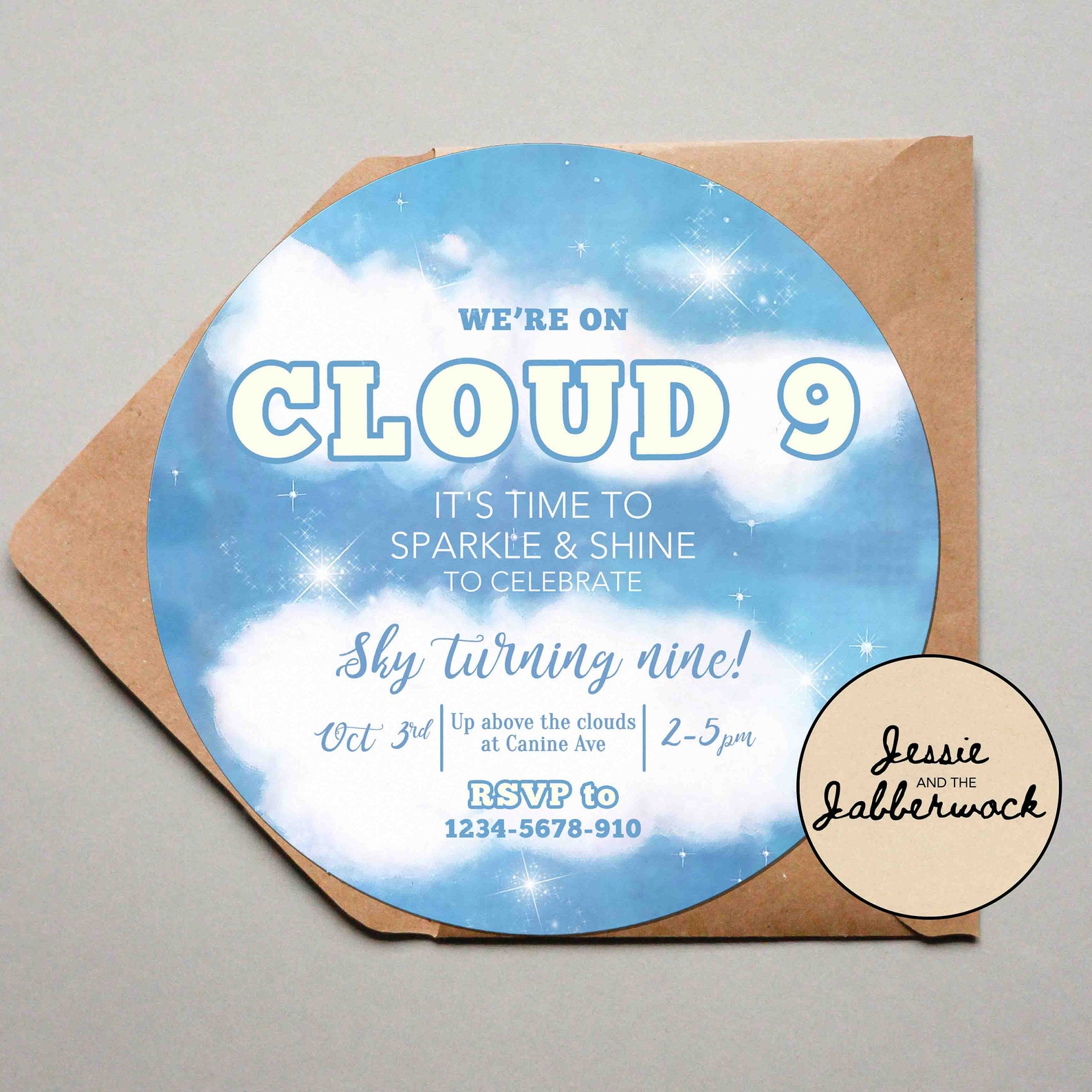 cloud-9-invitation-9th-birthday-invite-clouds-candy-floss-etsy