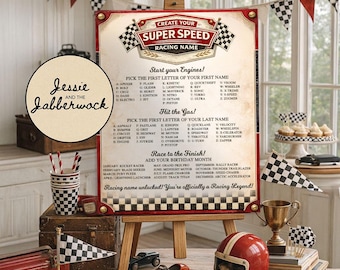 Vintage Race Car Name Generator Party Printables | Kids Activity (Digital Download)