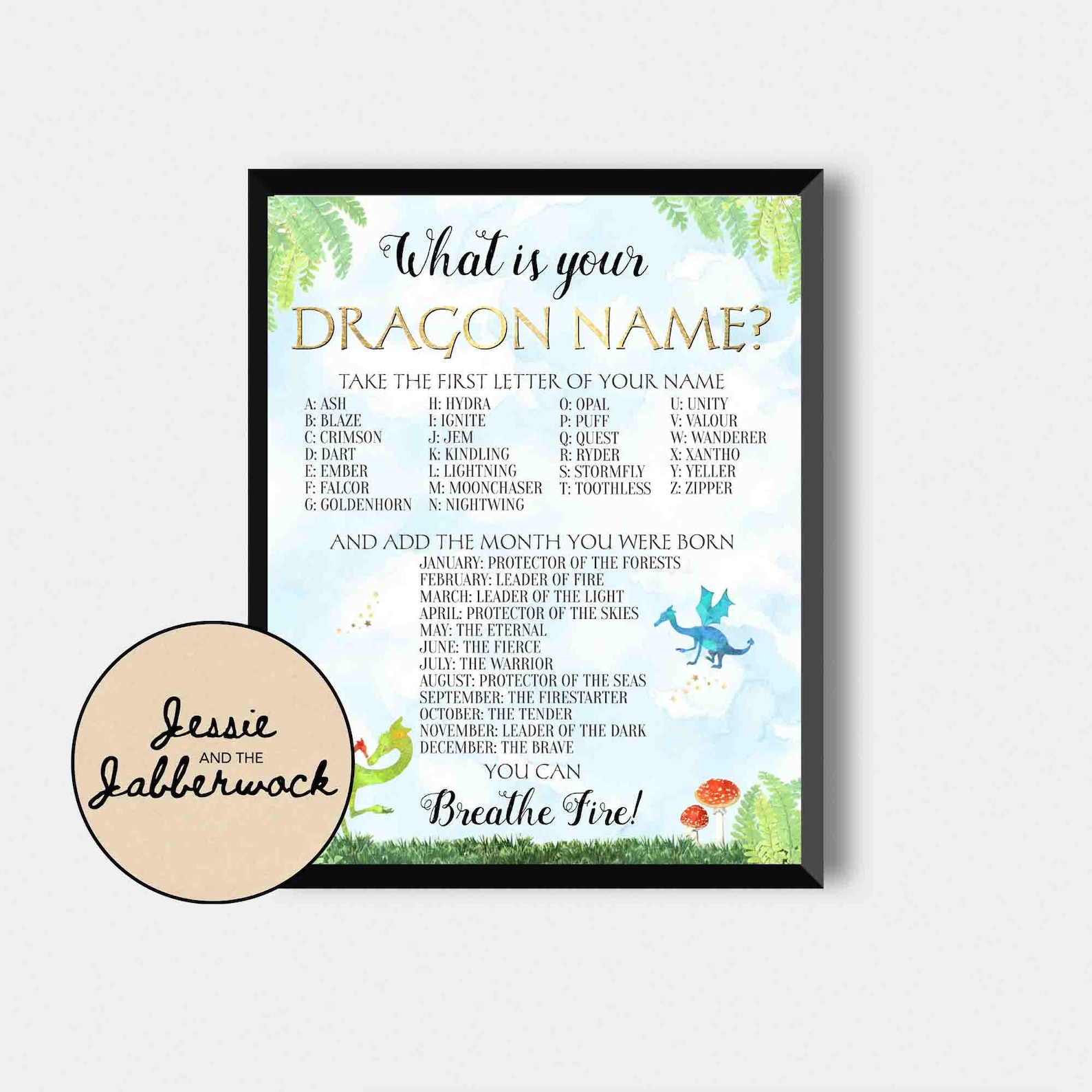 What's Your Dragon Name Printable Instant Download Party | Etsy