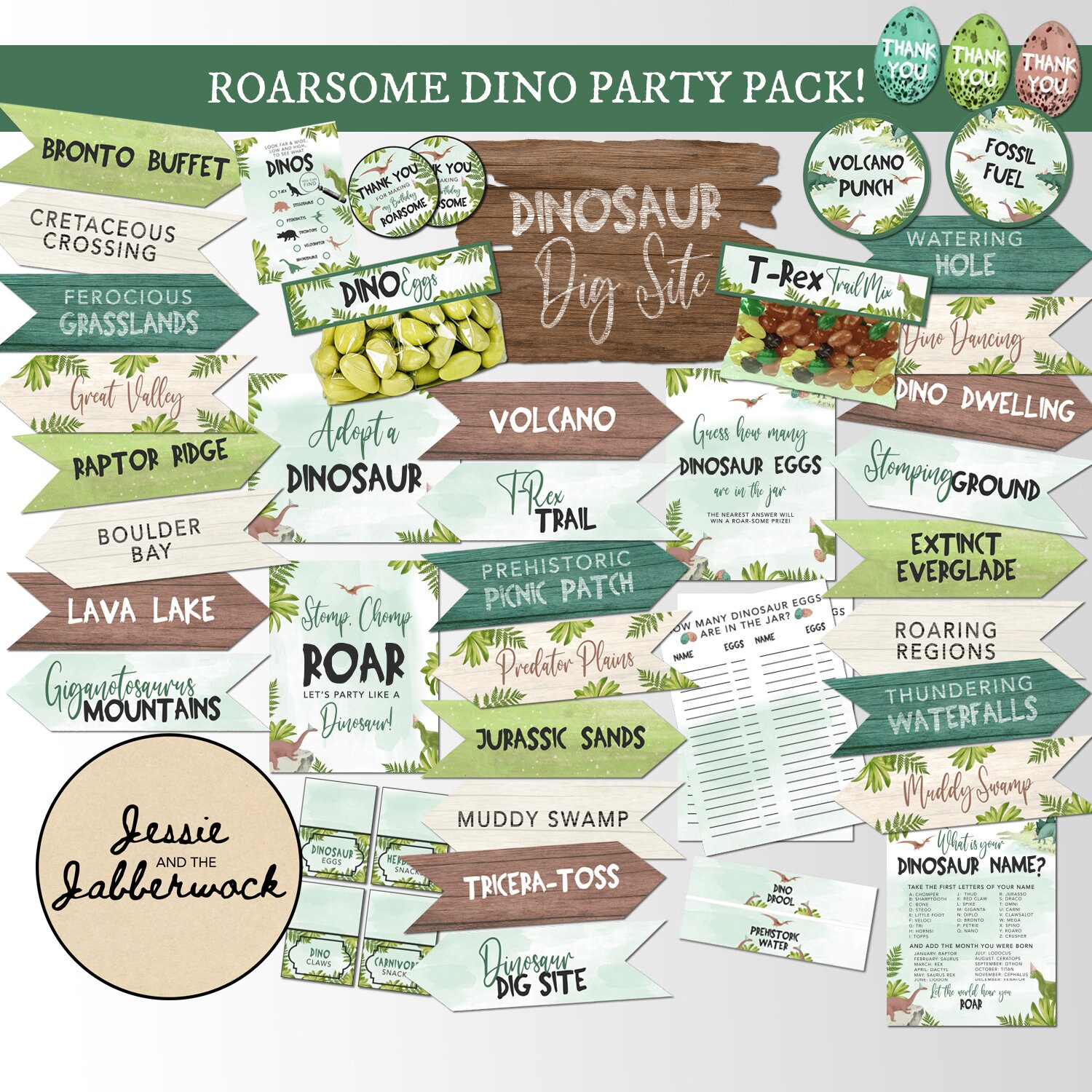 Dinosaur Party Pack Printables | Dino Party Set | Decorations ...