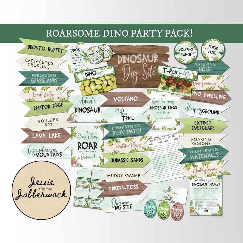 Dinosaur Party Pack Printables Dino Party Set Decorations - Etsy