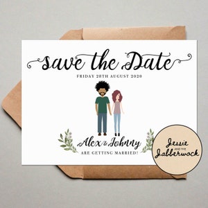 Ilustración de pareja personalizada Guardar la fecha, Dibujo de retrato personalizado, Dibujos animados personalizados Guardar la fecha, Confirmar asistencia