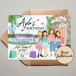 Shop &#39;til you drop Birthday Invite, Mall Adventure party invitation | Shopping Adventure | Shopping treasure hunt Mission Invitation