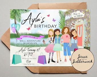 Shop 'til you drop Birthday Invite, Mall Adventure party invitation | Shopping Adventure | Shopping treasure hunt Mission Invitation
