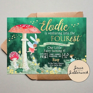 Fairy FOURest 4th Birthday Invitation, UnFOURgettable Fairies Birthday Invite, toadstool, Magical Enchanted woodland party, Fairytale forest