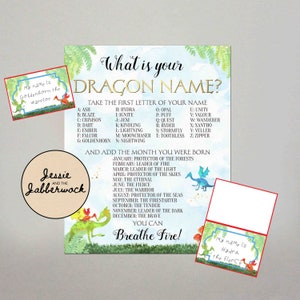 What&#39;s your Dragon Name? Printable Instant download Party Game, Magical, Fire Breathing Enchanting Birthday Name Tent Labels Name generator