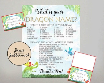 What's your Dragon Name? Printable Instant download Party Game, Magical, Fire Breathing Enchanting Birthday Name Tent Labels Name generator