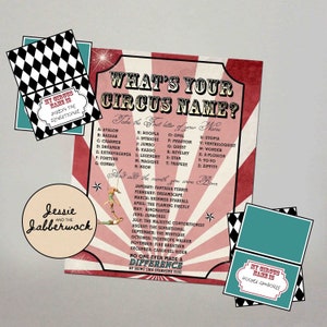 What&#39;s your Circus Name? Printable, Instant download Party Game, Greatest Show Birthday Party, Carnival Name Tent Labels