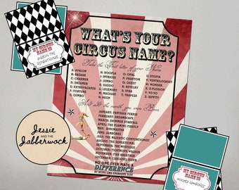 What's your Circus Name? Printable, Instant download Party Game, Greatest Show Birthday Party, Carnival Name Tent Labels