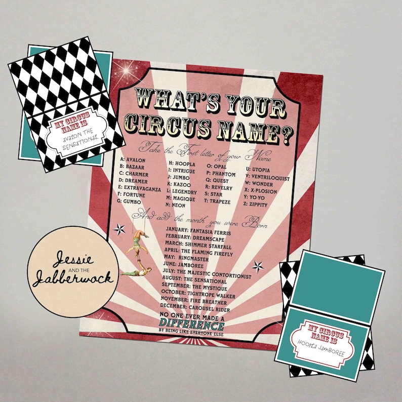 What's Your Circus Name Printable Instant Download Party Etsy Canada