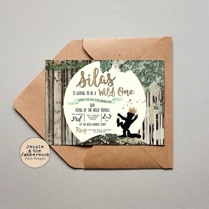 Where the Wild things Are Invitation, Wild One Moon Invite, Let the Wild Rumpus Start, First Birthday Forest party 