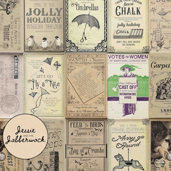 Mary Poppins 14 Vintage Label Sign Bundle | Advert Style Distressed Designs | Party Favours | Stickers | Kites | Chalk | Spoonful of sugar