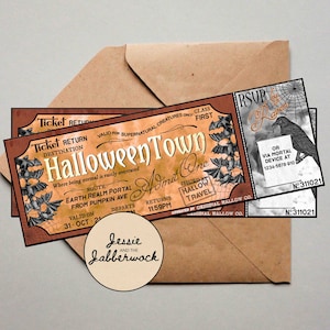 HalloweenTown Ticket-Einladung | Halloween-Party einladen | Geisterhaus Party | Hexen-Geburtstags-Party | Halloween-Veranstaltung | Vintage Eintrittskarte
