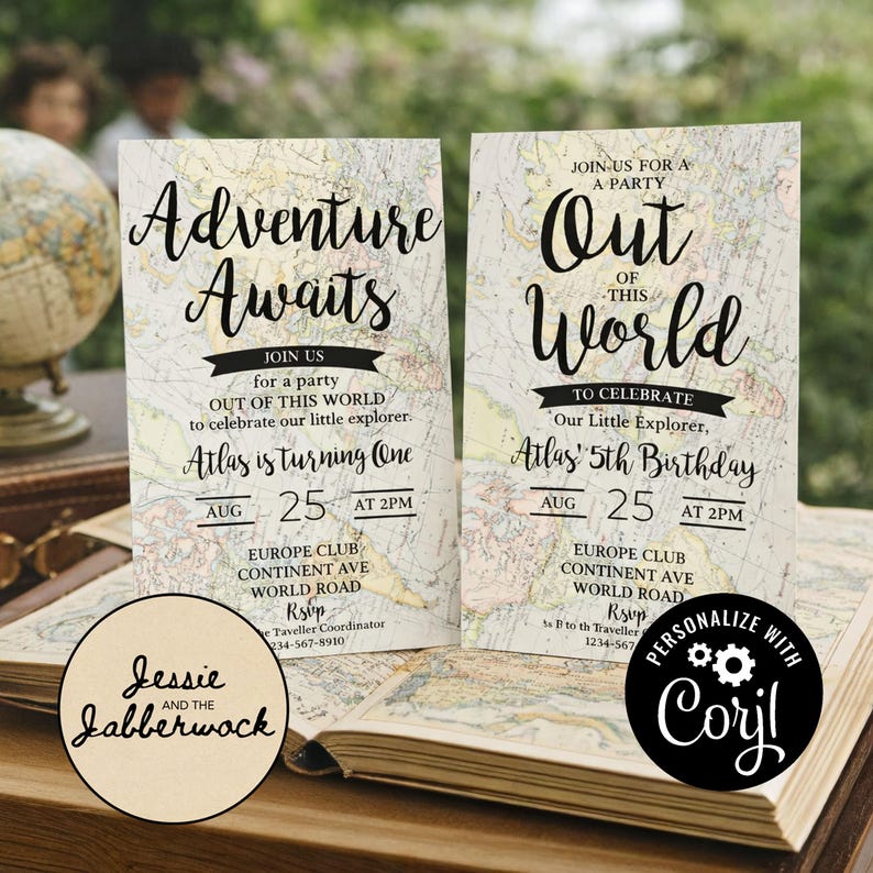 Adventure Awaits Map Invitation Template | Editable Travel Party Invite ...