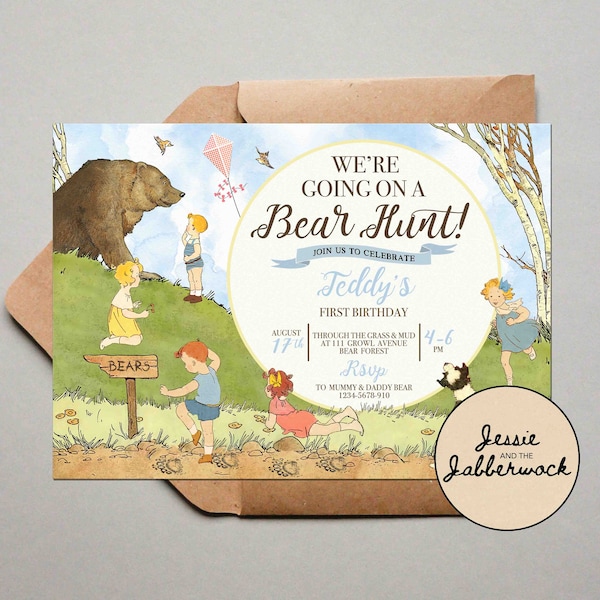 We're going on a Bear Hunt Invite, Nature Trail Invitation, Picnic Party, Outside Forest Birthday