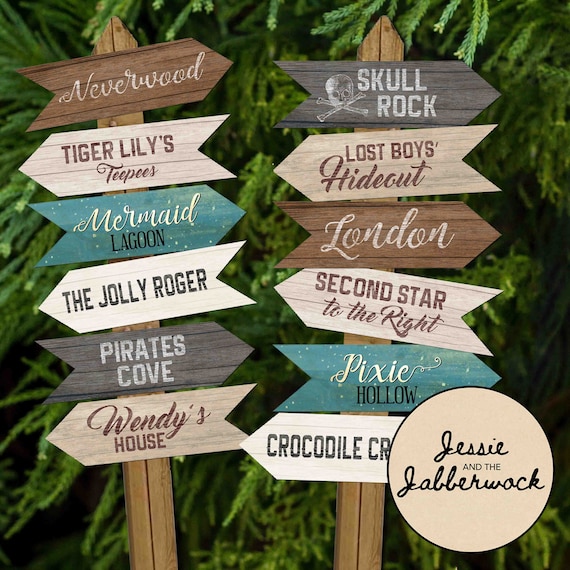 Neverland Directional Signs Party Pack Printables Peter Pan Decorations  Neverland Signs Pirate Party & Fairy Birthday Skull Rock -  Sweden