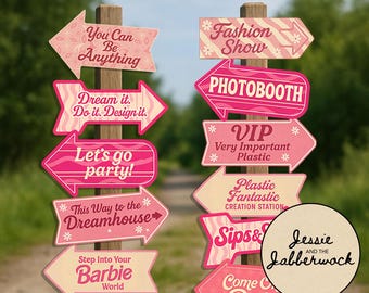 Pink Barbie inspired Directional signs Party Pack Printable | Retro Pink Arrow Downloads | Pink  Decor