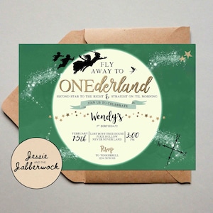 Neverland ONEderland Invite, Second Star to the Right and Straight on til Morning, Peter Pan invitation