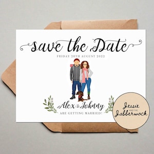 Personalised Couple and pet Illustration Wedding Invites, Custom portrait drawing invitation, Personalized Floral Save the Date, RSVP image 8