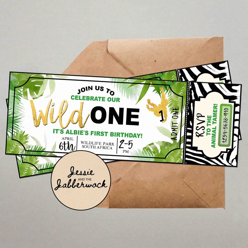 Personalised WILD ONE Jungle Safari Ticket First Birthday Etsy UK