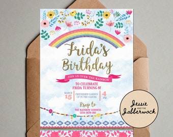 Floral Rainbow Fiesta Birthday Invite, Day of the Dead Invitation | Mexican Celebration | Taco Party | Halloween