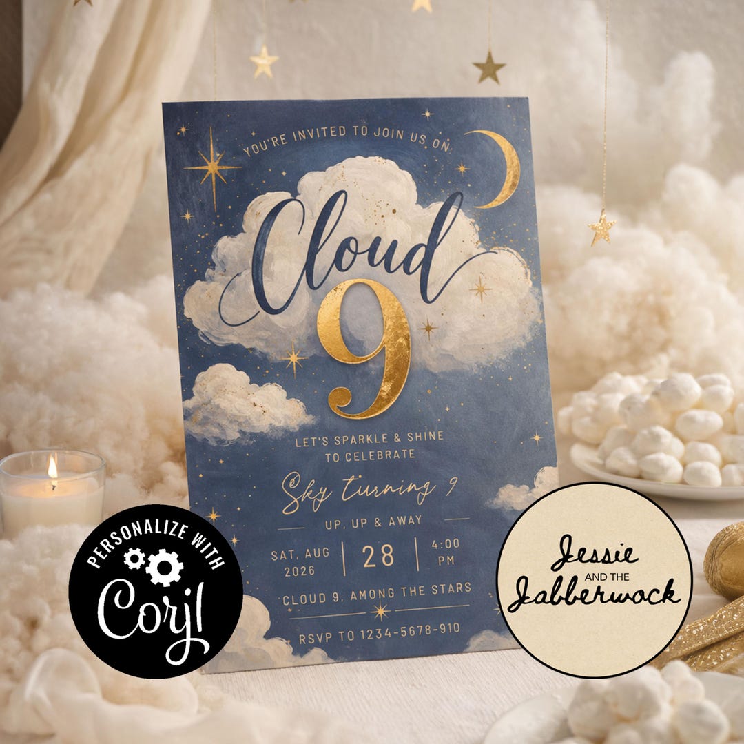 Cloud 9 Birthday Invitation Template, Editable 9th Birthday Invite ...