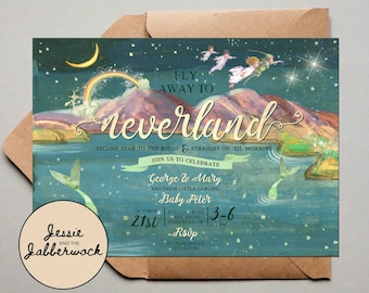 Neverland Baby Shower Invite, Second Star to the Right and Straight on til Morning, Peter Pan Mermaid Lagoon invitation, Virtual baby shower