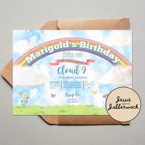 Cloud 9 Invite, 9th Birthday Rainbow Invitation, Cloud nine party