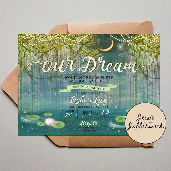 Baby Shower Bayou Invite, Under the Moon, Fireflies invitation | Swamp Soiree Party Invite | Pond | Fairy Lights | Night under the stars