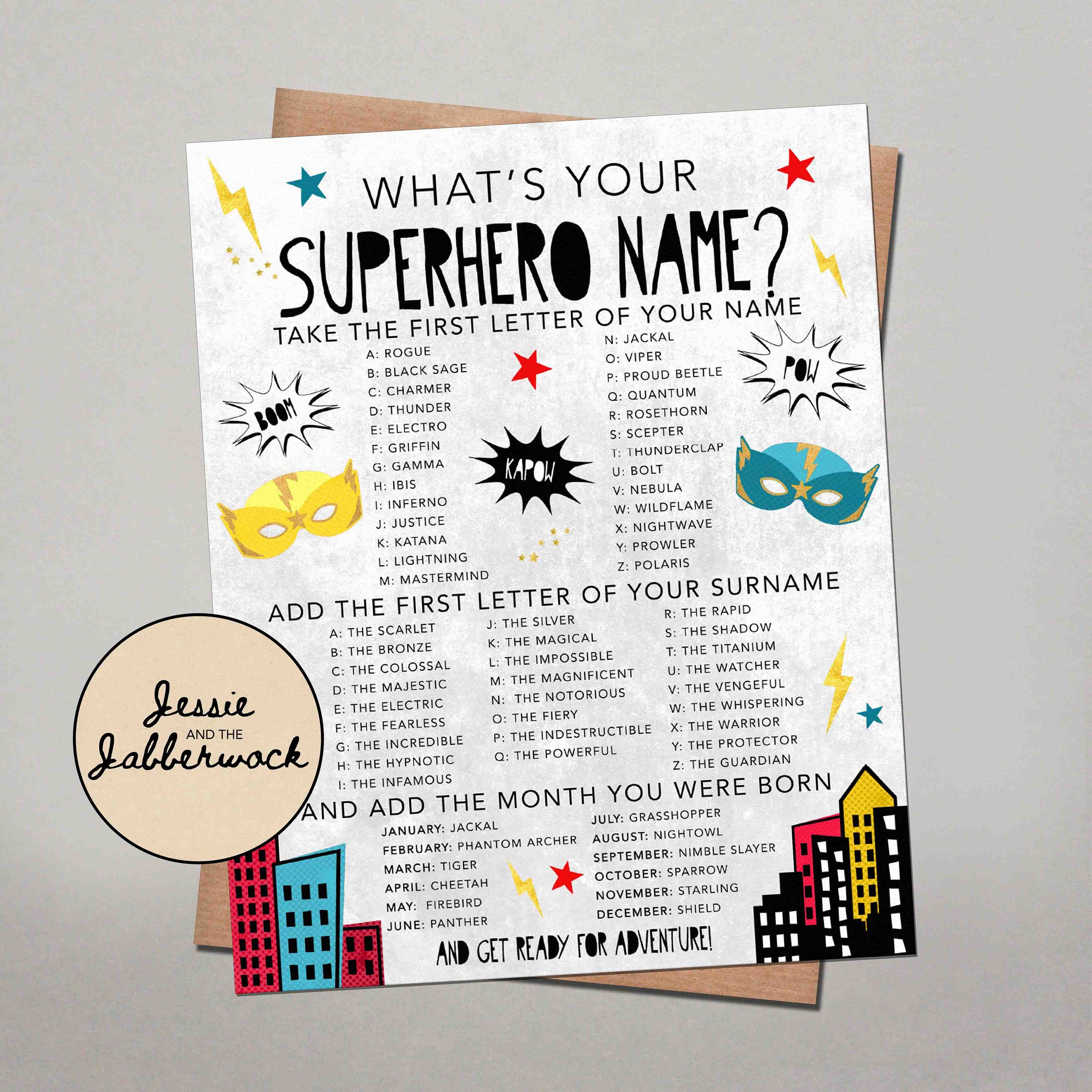 What's Your Superhero Name Printable Instant Download Etsy Canada