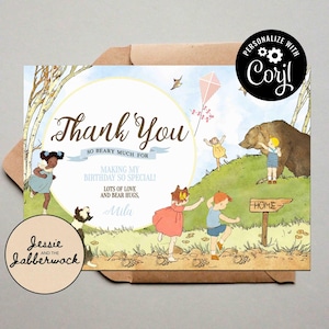 We&#39;re going on a Bear Hunt Thank You Note, Nature Trail, Picnic Party, Outside Forest Birthday | Corjl editable design Instant download
