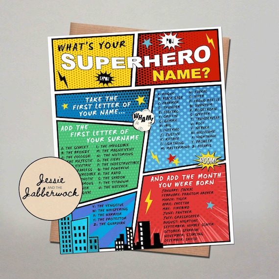 What's Your Superhero Name Printable Instant (Download Now) 