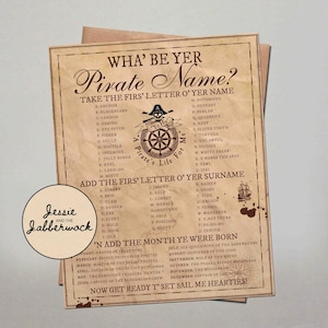 What's Your Pirate Name? Printable, Instant Download Party Game ...