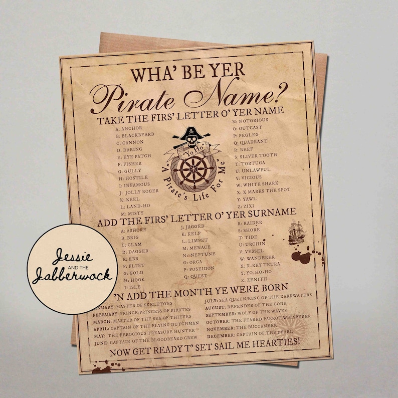 What’s Your Pirate Name Game – Printable Pirate Party Activity – Kids ...