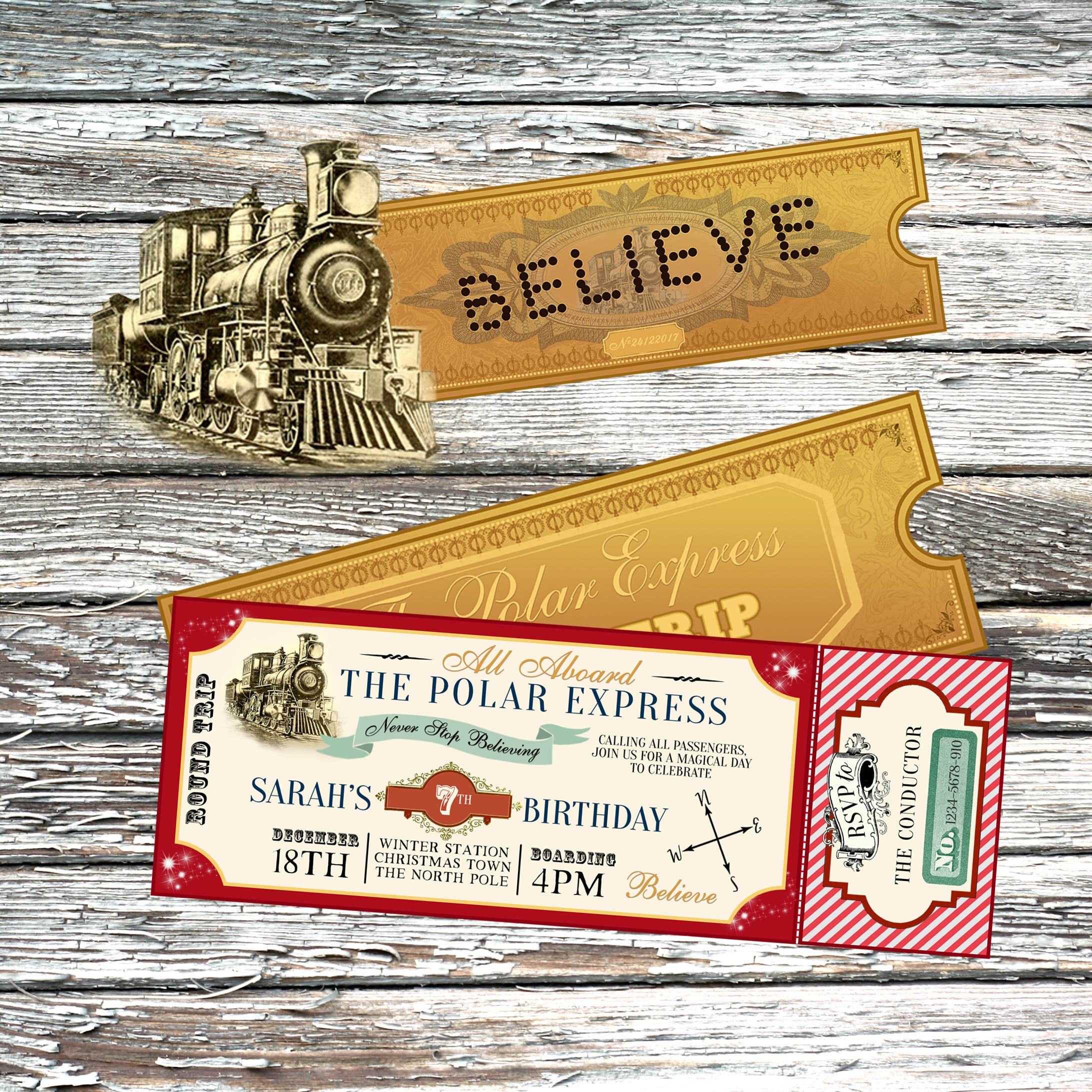 Polar Express Invitation Believe Golden Ticket Christmas | Etsy