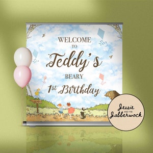 Motif chasse aux ours anniversaire | TÉLÉCHARGEMENT NUMÉRIQUE pour fête de pique-nique personnalisée avec ours en peluche | Panneau de bienvenue | 1er anniversaire de Beary