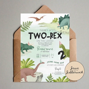 2-REX RAWWR 2nd Birthday Invite | Two Wild Dinosaur party invitation | Stomp, Chomp, Roar, come party like a Dinosaur
