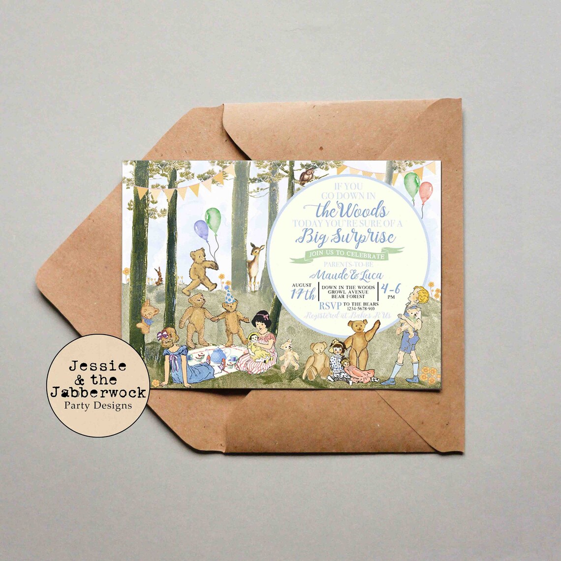 Vintage Teddy Bear Picnic Baby Shower Invitations Baby Blue Etsy UK