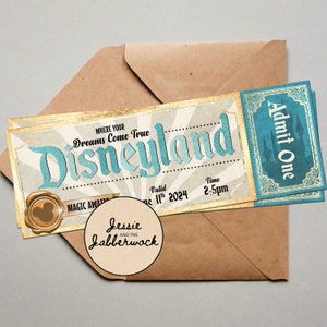Vintage Disneyland Karte Einladen | Retro Party-Einladung | Blautöne | Zauberschloss | Aschenputtel | Micky Maus | Königlich