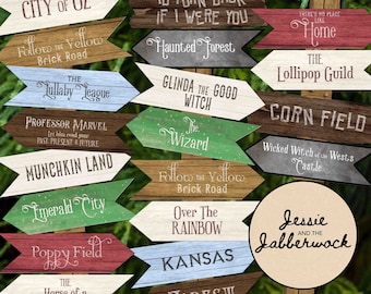 Wizard of Oz Directional signs Party Pack Printable | Follow the yellow brick road Decorations | over the rainbow | Emerald City | Munchkin