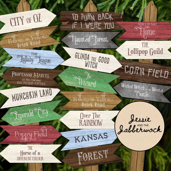 Wizard of Oz Directional signs Party Pack Printable | Follow the yellow brick road Decorations | over the rainbow | Emerald City | Munchkin