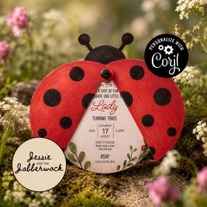 Ladybird Birthday Invitation | Bumble Bee Party Invite | Moving Wings Invite | Editable Corjl Template | Printable Love Bug Ladybug Invite image 2