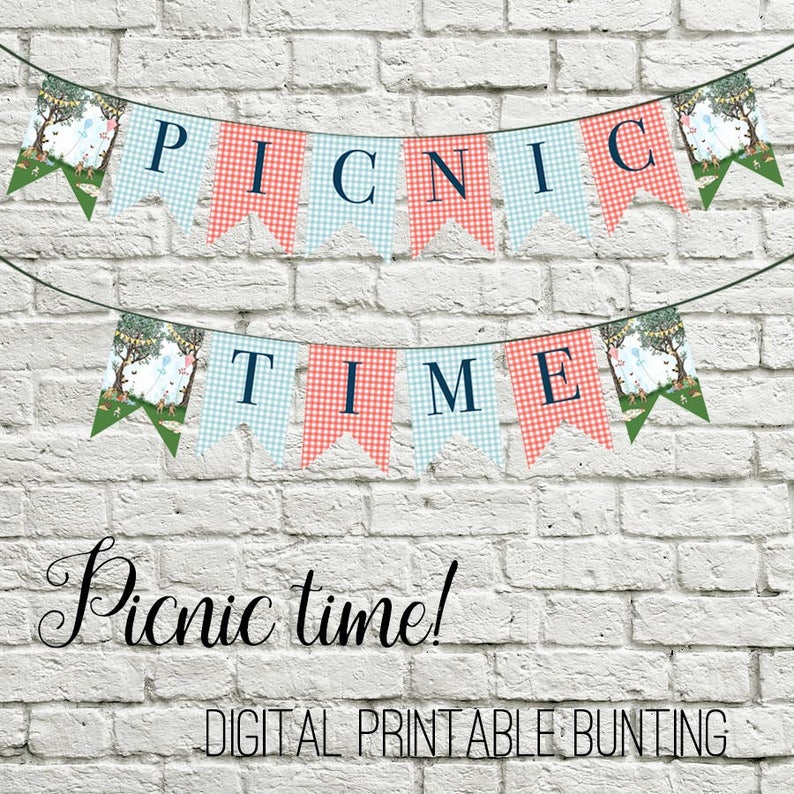 Teddy Bear Picnic Invitation, If you go down in the woods today you're sure of a big surprise invite, Dolly and toys party Picnic Time Bunting