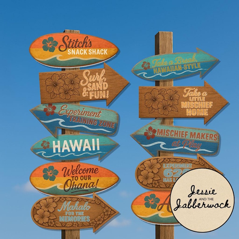 Hawaii Stitch Inspired Directional Signs Party Pack Printable | Blue ...