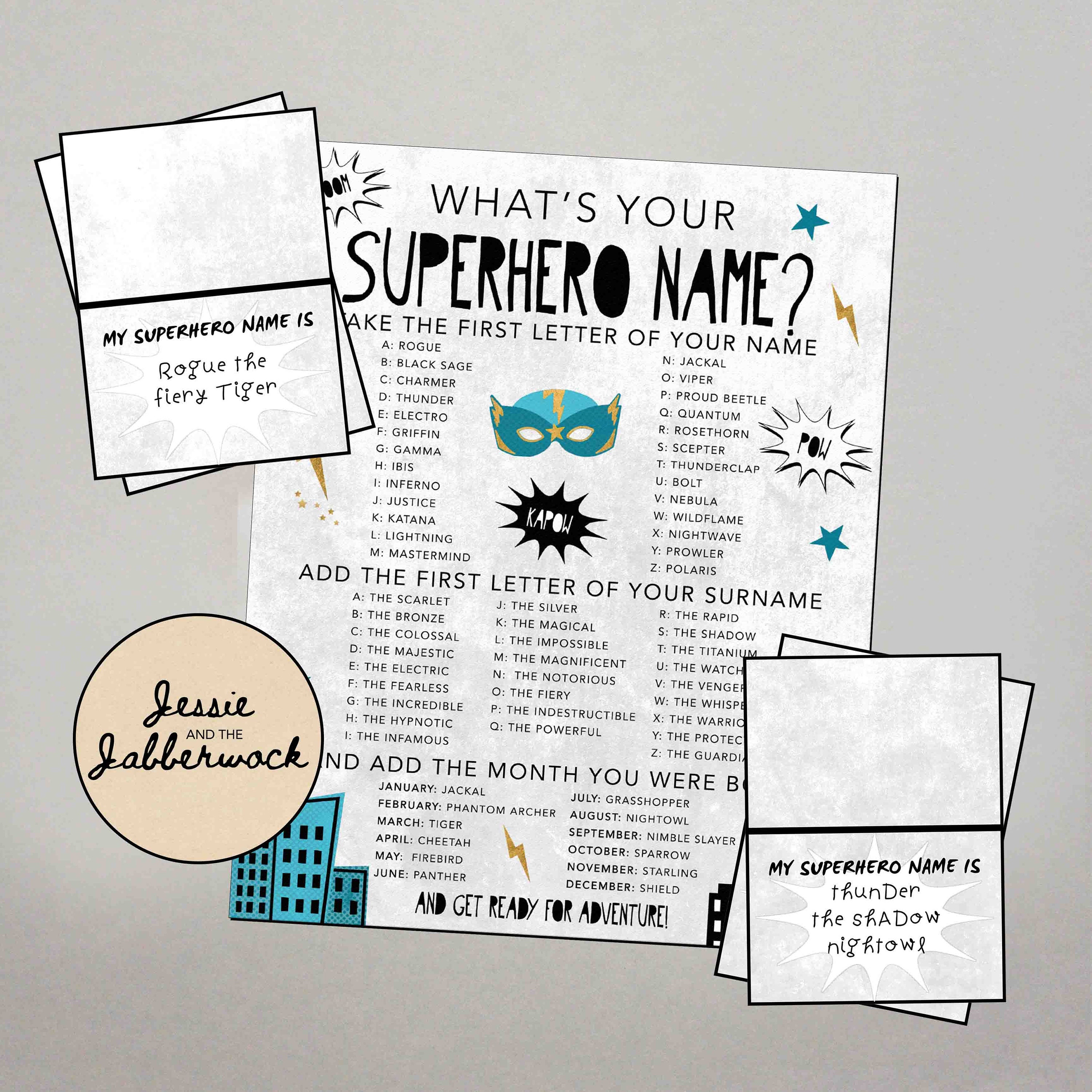 Superhero Party Sign What's Your Superhero Name Sign Superhero Birthday  Superhero Name Game Superhero Party 8x10 Printable DIGITAL 