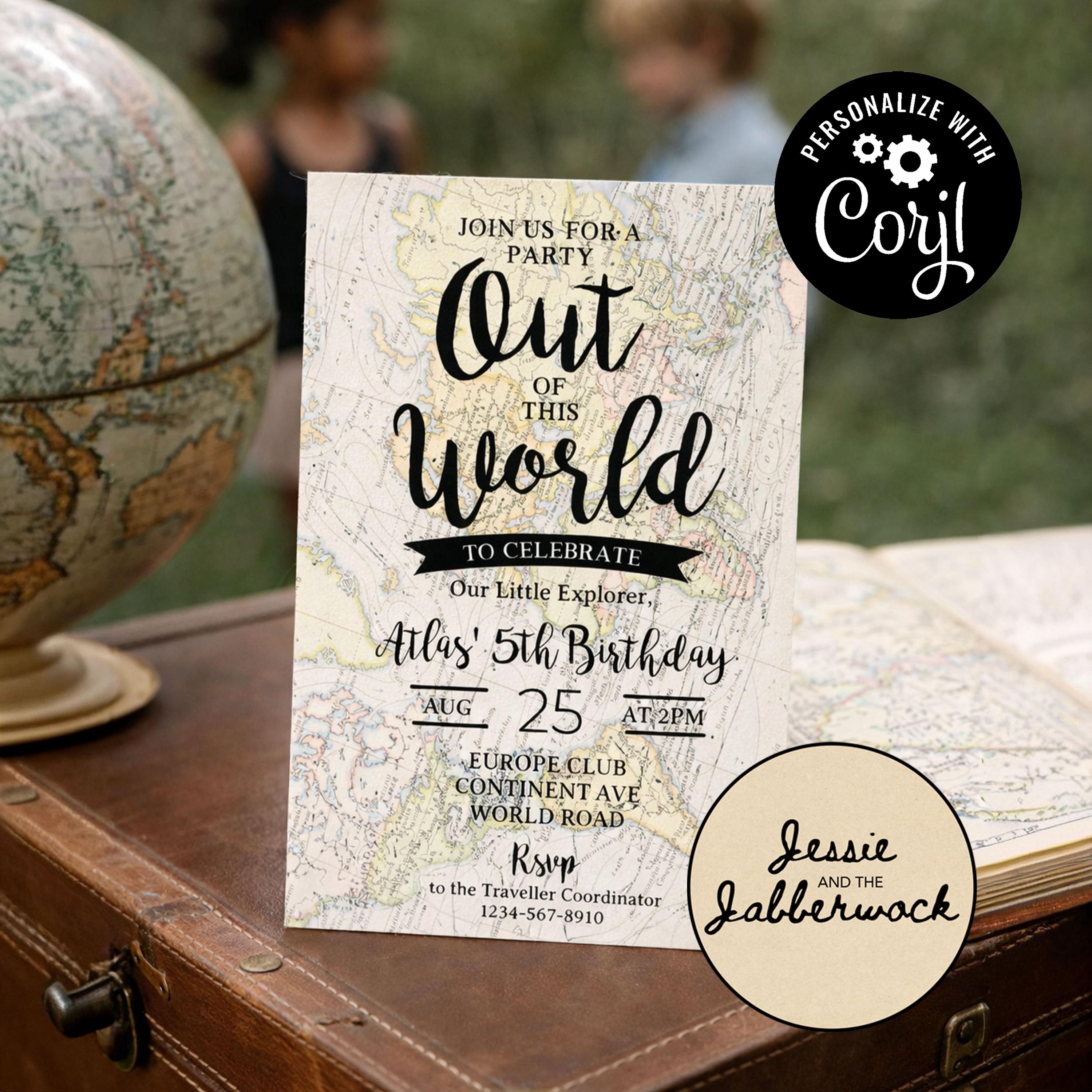 Map Party Invite Adventure Awaits Map Invitation Template | Editable Travel Party Invite ...