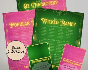 What's your Wicked Name? Printable, Instant download Party Game, Wonderful Wizard Birthday Party, Pink and Green Name Tent Labels
