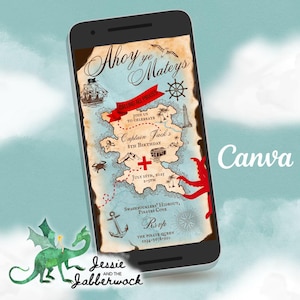 Invitación de piratas / Video animado del mapa del tesoro Invitación / Ahoy ye mateys Fiesta en barco pirata / Espadachín Edita tu propia plantilla de Canva para teléfono