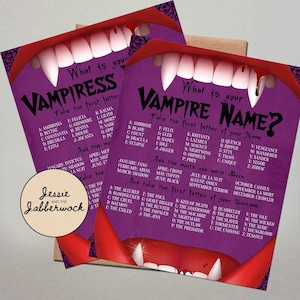 What&#39;s your Vampire Name? Printable, Instant download Party Game, Vampiress Birthday Party, Halloween Name Tent Labels