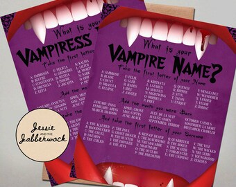 What's your Vampire Name? Printable, Instant download Party Game, Vampiress Birthday Party, Halloween Name Tent Labels